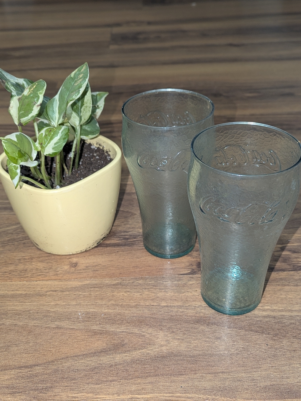Vintage Coca Cola Aqua/ Green Clear Plastic Tumblers Coke - Pair